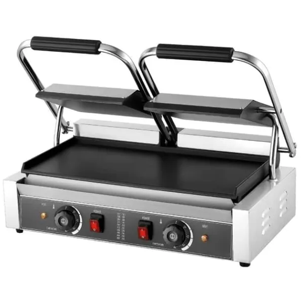 Brødristere, Raclettegrills Og Sandwichtoastere>Panini Grill, 3600W Elektrisk Sandwich Maker, Rustfrit Stål Dobbelt Presse, 48x23cm Emaljeplade