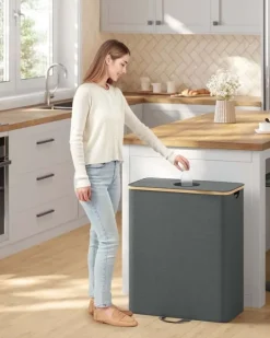 Affaldssorteringsspande>Pantflaskeopsamlingsbeholder – 135 L – Skifergrå-naturlig beige