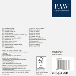 Papirservietter>PAW Professionel middagsserviet Subtle Grid Sølv, 1-lags servietter 40x40 cm 1/4-fold, 50 stk. pr. pakke. Lavet af AIRLAID