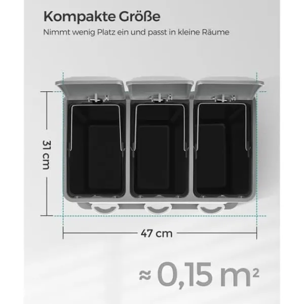 Affaldssorteringsspande>Pedalspand, 3 x 8L genbrugsspand, metalskraldespand med 3 rum, affaldssortering til køkkenet, inkluderer 15 affaldsposer, nem at rengøre, stål, hvid | CDON