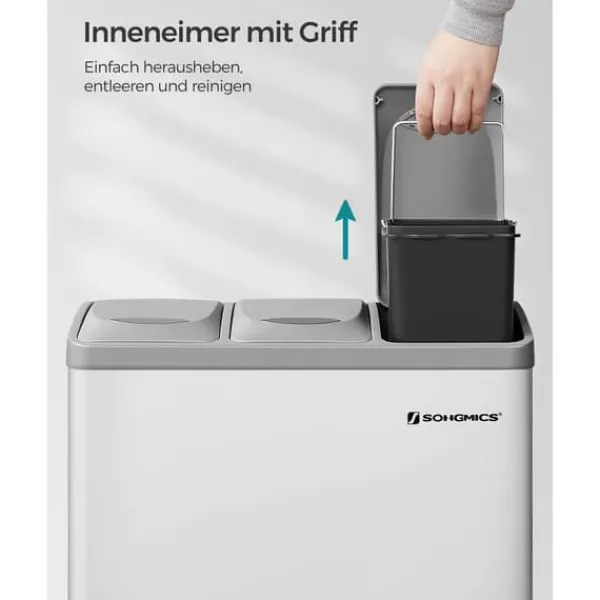 Affaldssorteringsspande>Pedalspand, 3 x 8L genbrugsspand, metalskraldespand med 3 rum, affaldssortering til køkkenet, inkluderer 15 affaldsposer, nem at rengøre, stål, hvid | CDON