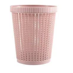 Pink rund imiteret rattan papirkurv - Lågløs affaldsspand til hjemmet Discount