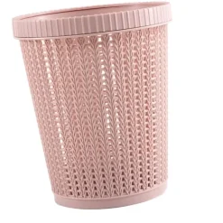 Pink rund imiteret rattan papirkurv - Lågløs affaldsspand til hjemmet Discount