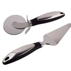 Pizzaskærere>Pizza Hjul Skærer og Ostespatel Sæt med Æske - Rustfrit Stål Pizza Slicer og Server