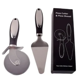 Pizzaskærere>Pizza Hjul Skærer og Ostespatel Sæt med Æske - Rustfrit Stål Pizza Slicer og Server