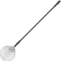 Pizzaspader>Pizzaskovl med bevægeligt håndtag, perforeret, rund, rustfrit stål, diameter. 230 mm lang 1200 mm - Hendi 617199