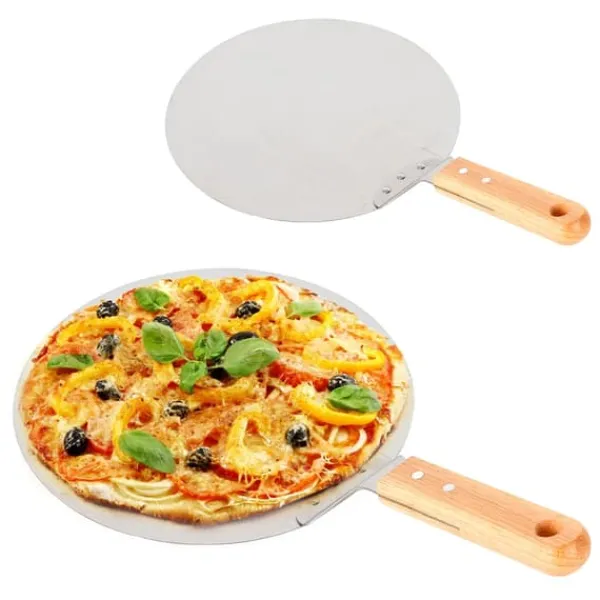 Pizzaspade - Bagespade - Rund - Rustfrit stål - Til pizza, tærter og kager - Sølv