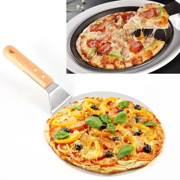 Pizzaspade - Bagespade - Rund - Rustfrit stål - Til pizza, tærter og kager - Sølv