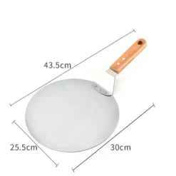 Pizzaspade til pizzaovn - Pizza peel - Rustfrit stål - Træskaft - Flade 25,5 x 30 cm - Længde 43,5 cm - Sølv Hot