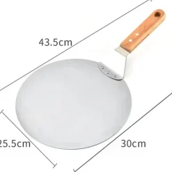 Pizzaspade til pizzaovn - Pizza peel - Rustfrit stål - Træskaft - Flade 25,5 x 30 cm - Længde 43,5 cm - Sølv Hot