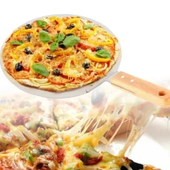 Pizzaspade til pizzaovn - Pizza peel - Rustfrit stål - Træskaft - Flade 25,5 x 30 cm - Længde 43,5 cm - Sølv Hot