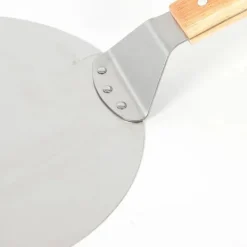 Pizzaspade til pizzaovn - Pizza peel - Rustfrit stål - Træskaft - Flade 25,5 x 30 cm - Længde 43,5 cm - Sølv Hot