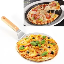 Pizzaspade til pizzaovn - Pizza peel - Rustfrit stål - Træskaft - Flade 25,5 x 30 cm - Længde 43,5 cm - Sølv Hot