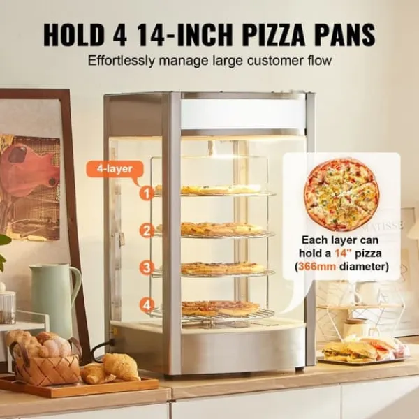Pizzavarmer Display til 14" Pizza, 4-trins Kommerciel Elektrisk Varmer, Effektiv Madopvarmning, Hold Maden Varm