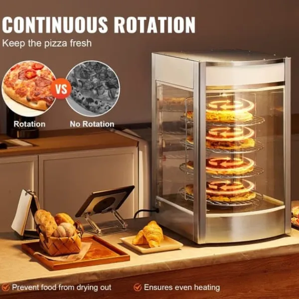 Pizzavarmer Display til 14" Pizza, 4-trins Kommerciel Elektrisk Varmer, Effektiv Madopvarmning, Hold Maden Varm
