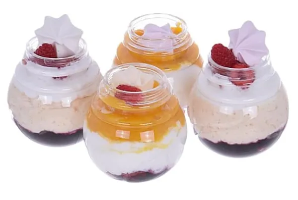 Beholdere Til Madopbevaring>Plastikkopper med låg til kugleformede desserter Kugleformet kop 200ml/12 stk.