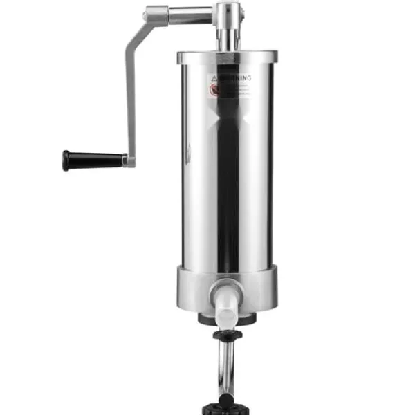 Madlavningsmaskiner>Pølsestopper i 5 lbs/3L kapacitet, lavet af 304 rustfrit stål, med 3 fyldrør og manuel håndsving. Ideel til husholdning eller erhverv.