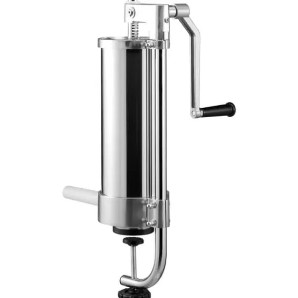 Madlavningsmaskiner>Pølsestopper i 5 lbs/3L kapacitet, lavet af 304 rustfrit stål, med 3 fyldrør og manuel håndsving. Ideel til husholdning eller erhverv.