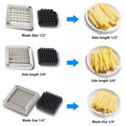 Køkkenskiver>Pommes Frites Skærer, Erhvervskvalitet, 3 Rustfrit Stål Blade, Sølv