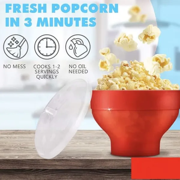 Popcornmaskiner>Popcorn Maker Skål - Lav popcorn i mikrobølgeovnen - Rød