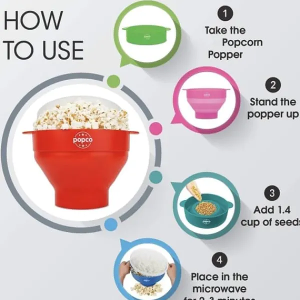 Popcornmaskiner>Popcorn Maker Skål - Lav popcorn i mikrobølgeovnen - Rød