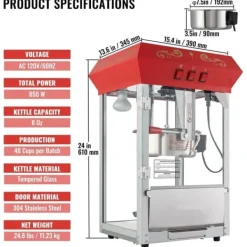 Popcorn Popper Maskine 850W, 8 Oz Bordplade Model, Rød, Kan Lave 48 Kopper Hurtig og Effektiv. Discount
