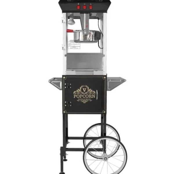 Popcorn Popper med vogn, 850W, 8 Oz, 48 kopper, sort, perfekt til fest og hjemmebiograf. Discount