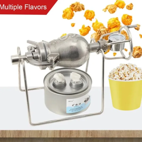 Popcornmaskiner>Popcornmaskine - Manuel popcorngryde - Rustfrit stål - Til komfur og åben flamme - Tyk bund - Mini
