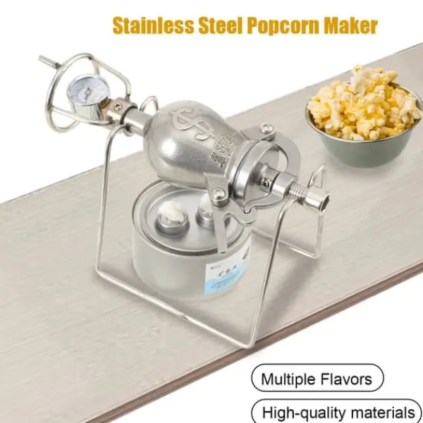 Popcornmaskiner>Popcornmaskine - Manuel popcorngryde - Rustfrit stål - Til komfur og åben flamme - Tyk bund - Mini