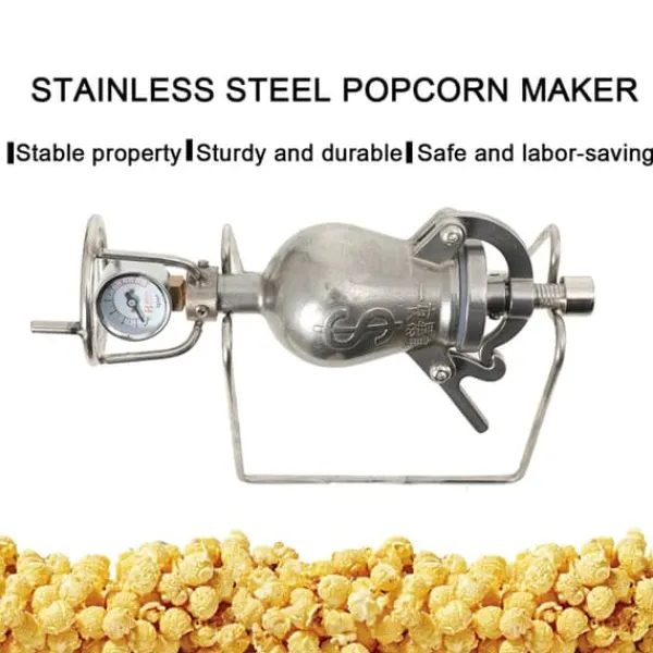 Popcornmaskiner>Popcornmaskine - Manuel popcorngryde - Rustfrit stål - Til komfur og åben flamme - Tyk bund - Mini