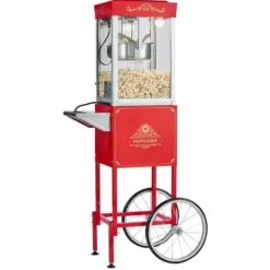Popcornmaskine med vogn, 0,2 kg rustfri stålkedel, rød, kommerciel Sale