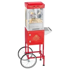 Popcornmaskine med vogn, 0,2 kg rustfri stålkedel, rød, kommerciel Sale