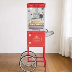 Popcornmaskine med vogn, 0,2 kg rustfri stålkedel, rød, kommerciel Sale