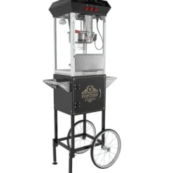 Popcornmaskine med vogn, 61x41x139,5 cm, sort, hærdet glas Outlet