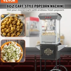 Popcornmaskine med vogn, 61x41x139,5 cm, sort, hærdet glas Outlet