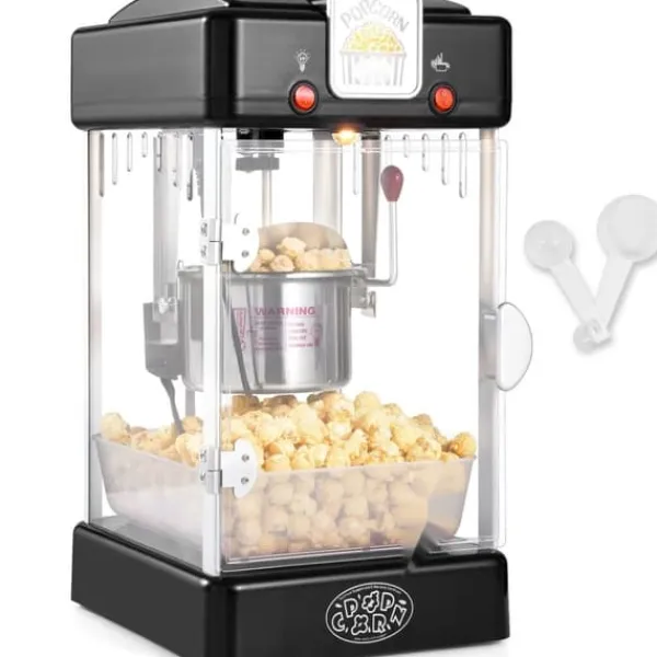Popcornmaskiner>Popcornmaskine 300W, 2,5 Oz bordpladepopcornmaskine, hurtig opvarmning, nem at bruge, sort design.