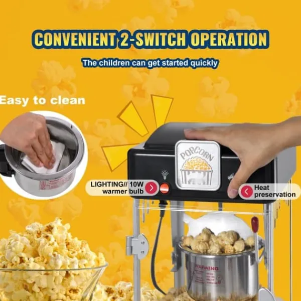 Popcornmaskiner>Popcornmaskine 300W, 2,5 Oz bordpladepopcornmaskine, hurtig opvarmning, nem at bruge, sort design.