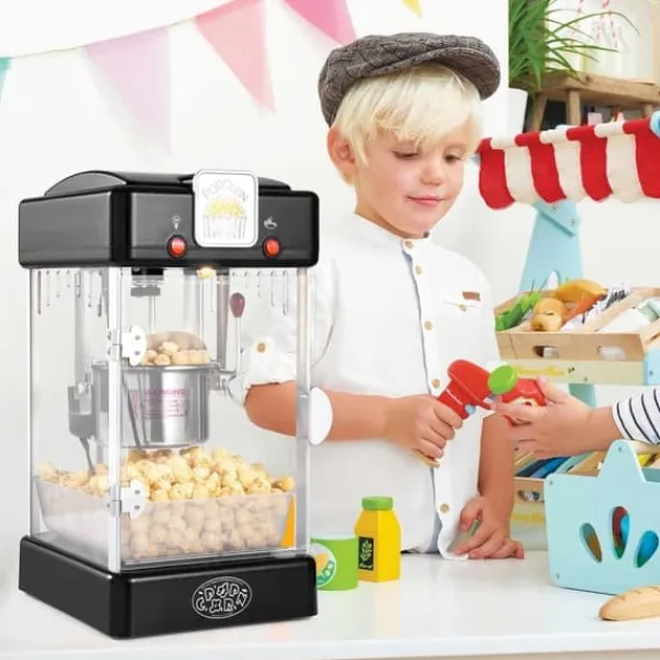 Popcornmaskiner>Popcornmaskine 300W, 2,5 Oz bordpladepopcornmaskine, hurtig opvarmning, nem at bruge, sort design.