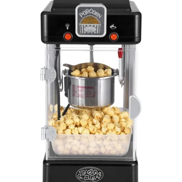 Popcornmaskiner>Popcornmaskine 300W, 2,5 Oz bordpladepopcornmaskine, hurtig opvarmning, nem at bruge, sort design.