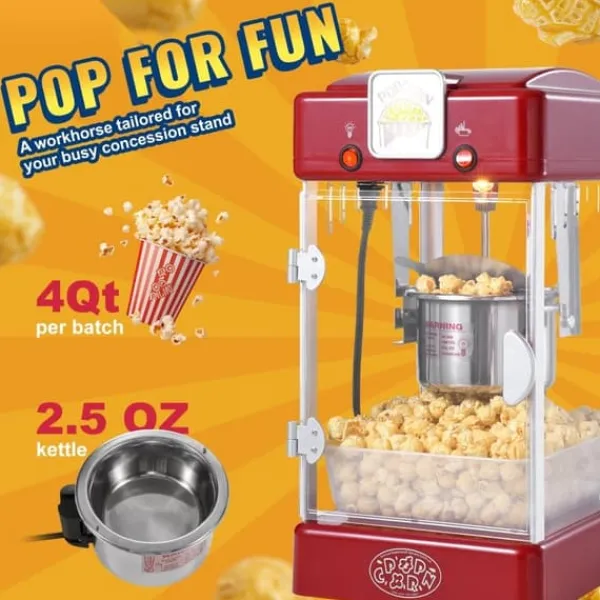 Popcornmaskiner>Popcorn-maskine 300W, 2,5 oz bordmodel, hurtig opvarmning, rød popcornpopper til hjemmebiograf.