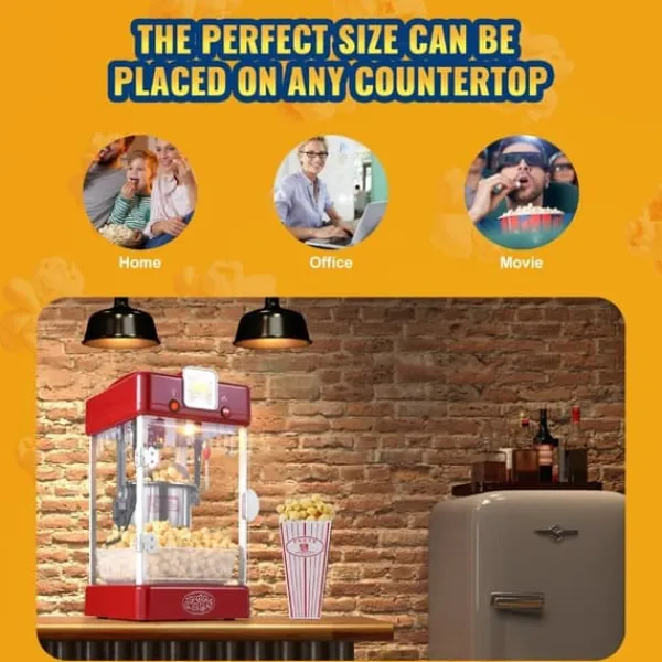 Popcornmaskiner>Popcorn-maskine 300W, 2,5 oz bordmodel, hurtig opvarmning, rød popcornpopper til hjemmebiograf.