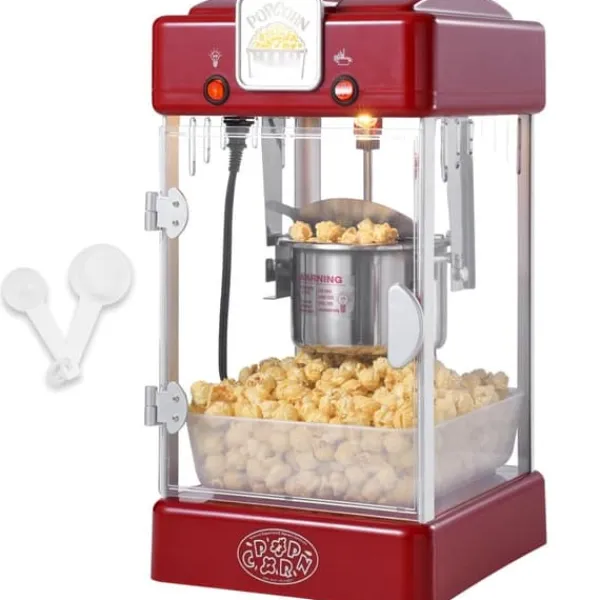 Popcornmaskiner>Popcorn-maskine 300W, 2,5 oz bordmodel, hurtig opvarmning, rød popcornpopper til hjemmebiograf.