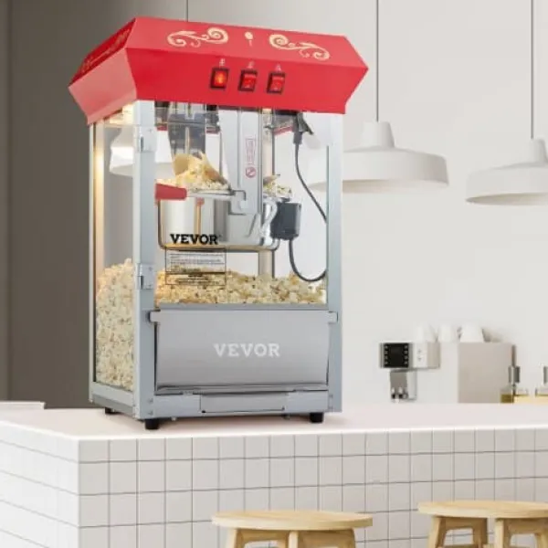 Popcornmaskiner>Popcornmaskine, 39x34.5x61 cm, Rød, Hærdet glas