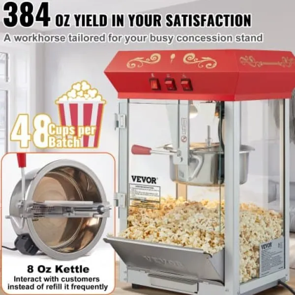 Popcornmaskiner>Popcornmaskine, 39x34.5x61 cm, Rød, Hærdet glas