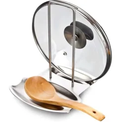 Skeholder>Praktisk skeholder og grydelågsholder Redskabsholder Rustfrit stål Grydedæksel Låghylde Stativ Skeholder