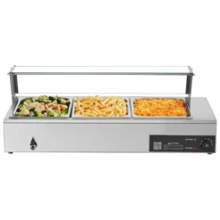 Professionel buffetvarmer - Elektrisk bain-marie - Bordmodel - 1500 W - 3 x GN 1/2 bakker - Glaslåg - Rustfrit stål