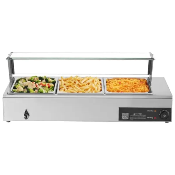Professionel buffetvarmer - Elektrisk bain-marie - Bordmodel - 1500 W - 3 x GN 1/2 bakker - Glaslåg - Rustfrit stål
