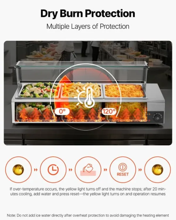 Professionel buffetvarmer - Elektrisk bain-marie - Bordmodel - 1500 W - 3 x GN 1/2 bakker - Glaslåg - Rustfrit stål
