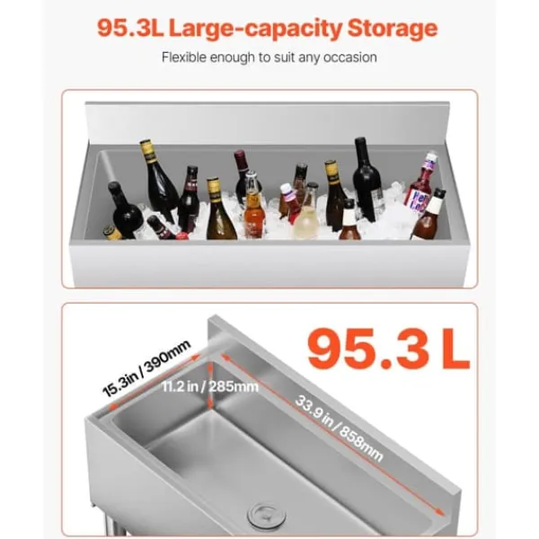 Professionel Isspand 95,3l, Under-bar Model, Med Skydelåg, Ideel til Køkkener Online
