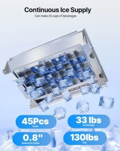 Isproducenter>Professionel isterningsmaskine - Underskabsmodel - 59 kg/døgn - 15 kg Opbevaring - 45 terninger/cyklus - LED-display - Selvrensende - Rustfrit stål